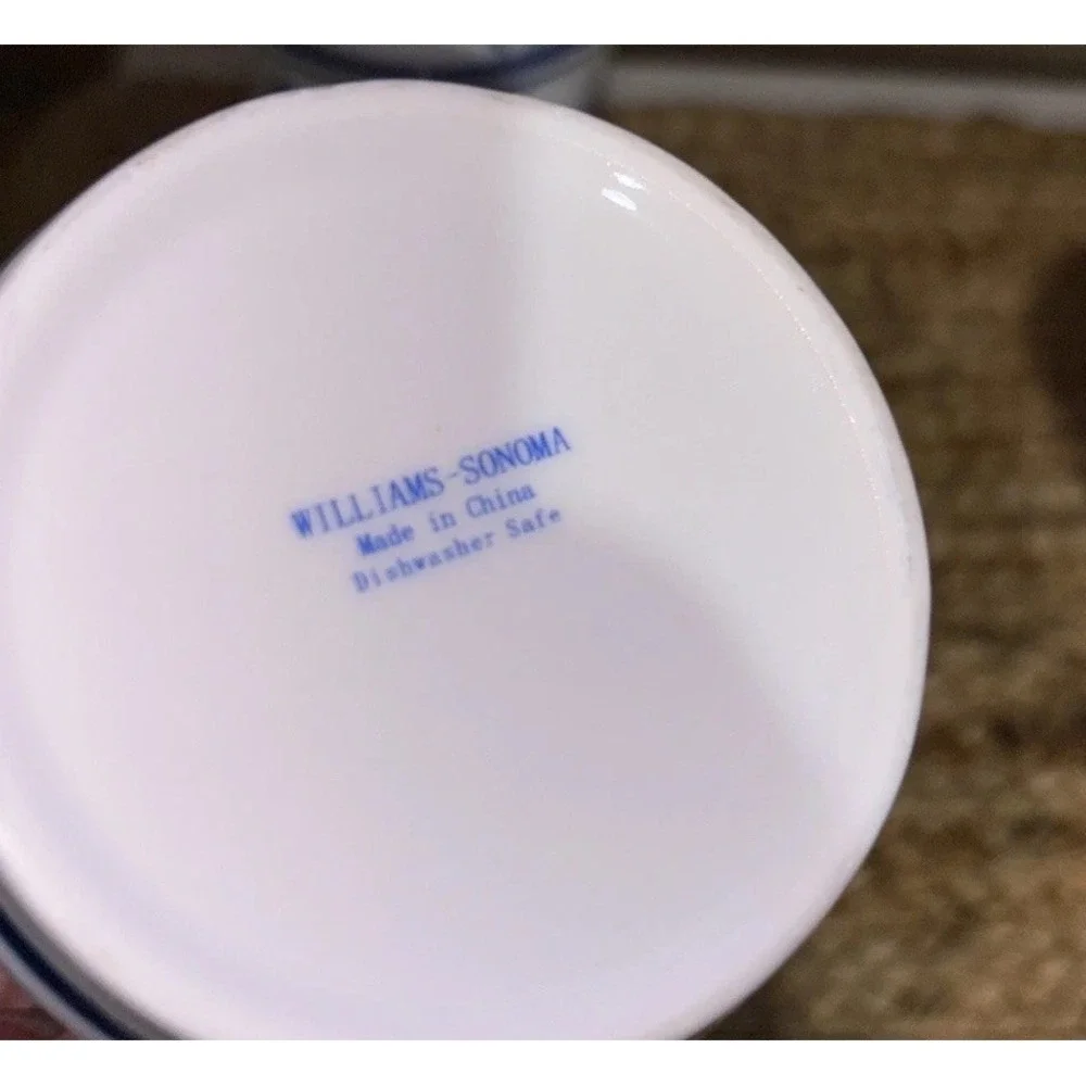 4 Williams Sonoma Flow Blue White Floral Coffee Tea Cup Mug Lids Dishwasher Safe